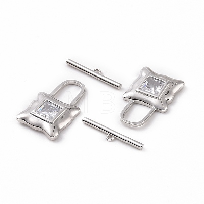 Brass Pave Clear Cubic Zirconia Toggle Clasps KK-E068-VC181-1