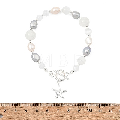 ABS Plastic Imitation Pearl & Natural Cultured Freshwater Pearl & Selenite Beaded Bracelets for Women BJEW-JB13802-1