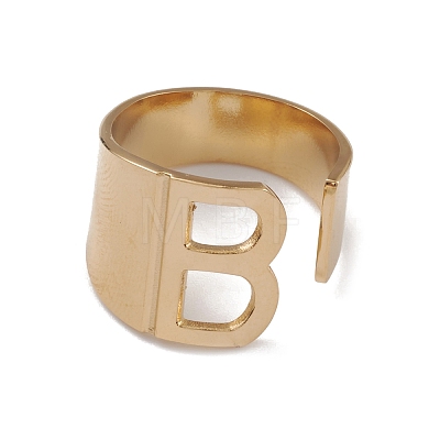 Ion Plating(IP) 304 Stainless Steel Initial Letter B Open Cuff Rings for Women RJEW-G285-17G-1