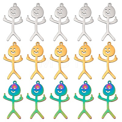 15Pcs Human Shape Charm Pendant Rainbow Stainless Steel Charm Mixed Colorful for Jewelry Necklace Earring Making Crafts JX477A-1