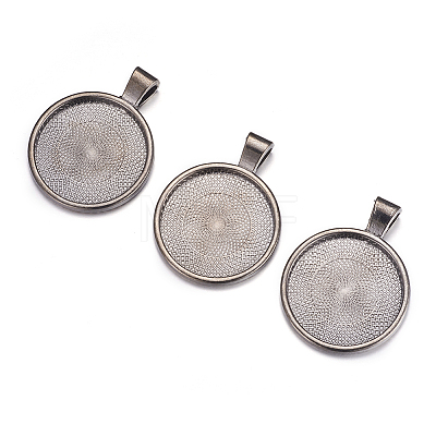 Flat Round Alloy Pendant Cabochon Settings LS-PALLOY-A15654-B-NF-1