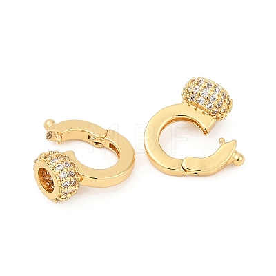 Brass Micro Pave Clear Cubic Zirconia Fold Oval Clasps KK-P302-10G-1