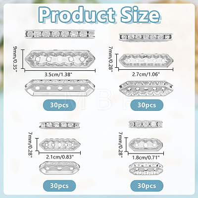 120Pcs 4 Styles Alloy Crystal Rhinestone Spacer Bars FIND-ME0004-07S-1