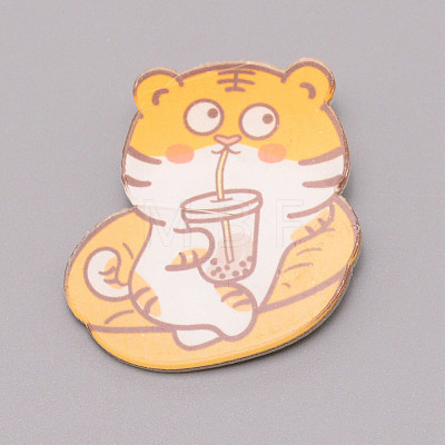 Tiger Drinking Chinese Zodiac Acrylic Brooch JEWB-WH0022-18-1