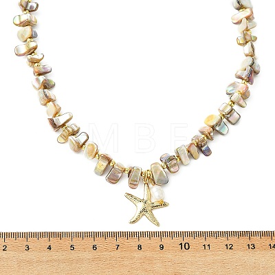 Summer Beach Starfish 304 Stainless Steel Pendant AB Color Natural Freshwater Shell Nuggets Beaded Necklaces for Women NJEW-JN06056-1