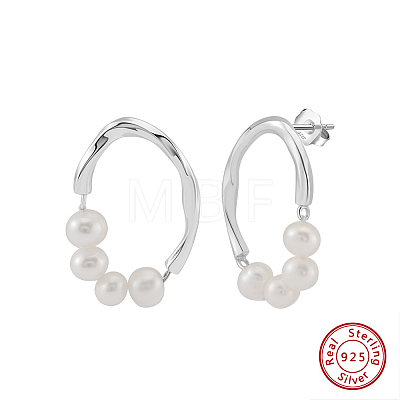 Oval Natural Pearl Stud Earrings EJEW-G411-02P-1