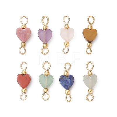 Natural Mixed Gemstone Heart Links Connector Charms PALLOY-JF05035-1