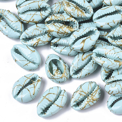 Spray Painted Natural Cowrie Shell Beads X-SSHEL-R047-03-A04-1