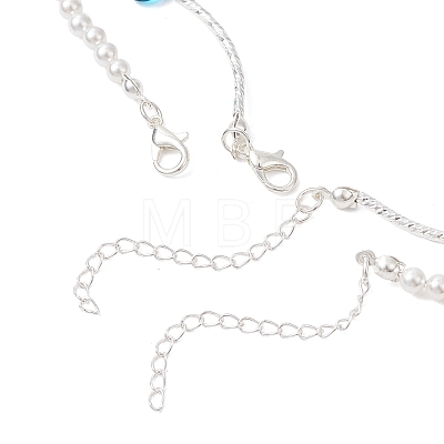 Round Shell Pearl and Starfish Dyed Synthetic Turquoise and Brass Curved Tube Beaded Double Layer Necklaces NJEW-TA00220-1