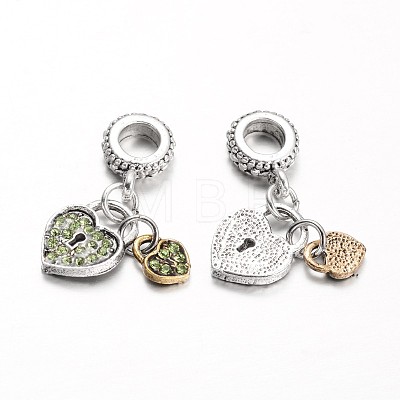 Heart Alloy Rhinestone European Dangle Charms MPDL-L014-05-1