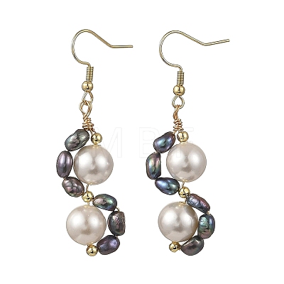 Shell Pearl 304 Stainless Steel Dangle Earrings EJEW-JE07370-01-1