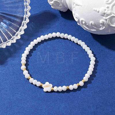 Flower Natural Shell & Glass Beaded Stretch Bracelet BJEW-JB10184-02-1