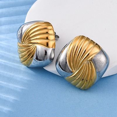 304 Stainless Steel Two Tone Stud Earrings EJEW-Z109-05GP-02-1