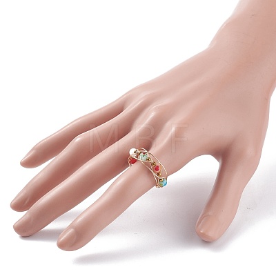 Round Millefiori Glass Beaded Finger Ring RJEW-JR00447-1