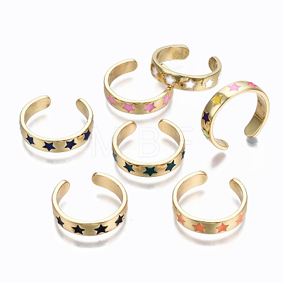 Brass Enamel Cuff Rings RJEW-S045-075-NR-1