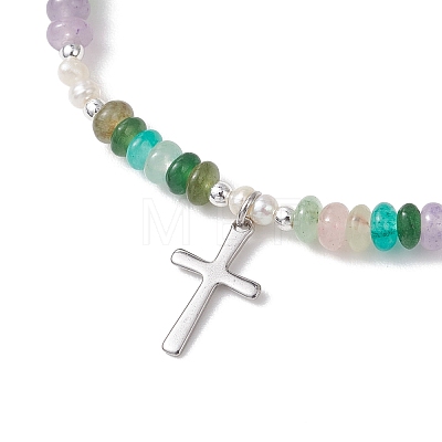 Cross 304 Stainless Steel Charm Bracelets BJEW-JB13112-01-1