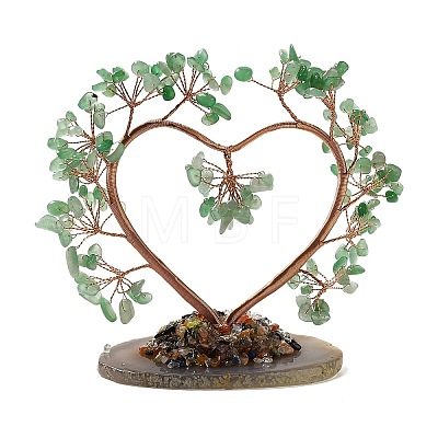 Natural Green Aventurine Chips Love Heart Tree Decorations DJEW-P017-B03-1