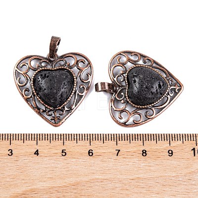 Natural Lava Rock Peach Love Heart Pendants G-G158-01-06-1