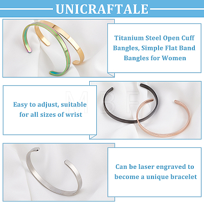 Unicraftale 5Pcs 5 Colors Titanium Steel Open Cuff Bangles BJEW-UN0001-29-1