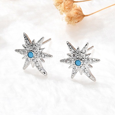 Star Brass Micro Pave Cubic Zirconia Ear Studs EJEW-D304-36P-1