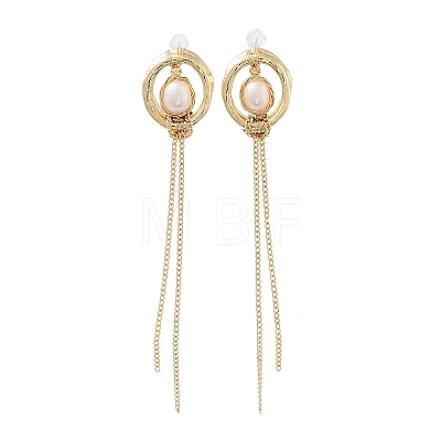 Natural Pearl Tassel Stud Earrings EJEW-P256-41G-1