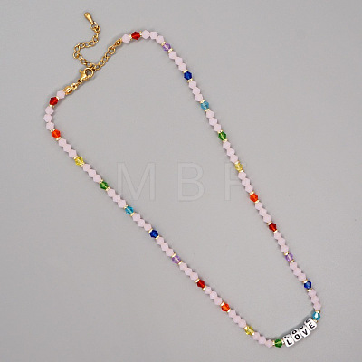 Christmas Theme Glass & Imitaiton Pearl & Brass Bicone Beaded Necklaces GF3195-11-1