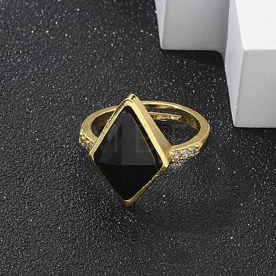 Rhombus Natural Obsidian Finger Rings RJEW-B113-01G-07-1