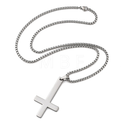 304 Stainless Steel Inverted Cross Pendant Box Chain Necklaces NJEW-NH0001-07P-1