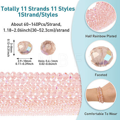 11 Strands 11 Styles Electroplate Glass Beads Strands EGLA-TA0003-01B-1