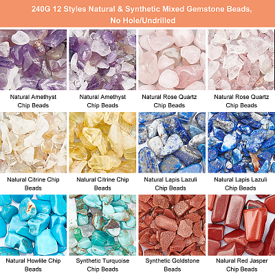  240G 12 Style Natural & Synthetic Mixed Gemstone Beads G-NB0003-23-1