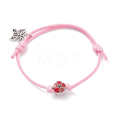 Flower Enamel Beaded Cord Bracelet with Butterfly Charm BJEW-JB07677-1