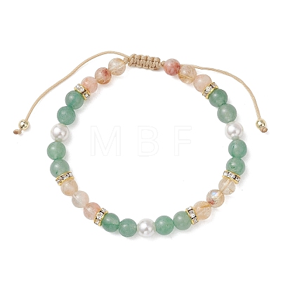Natural Green Aventurine & Natural Citrine & Shell Pearl Round Beaded Braided Bead Bracelets BJEW-JB13392-01-1