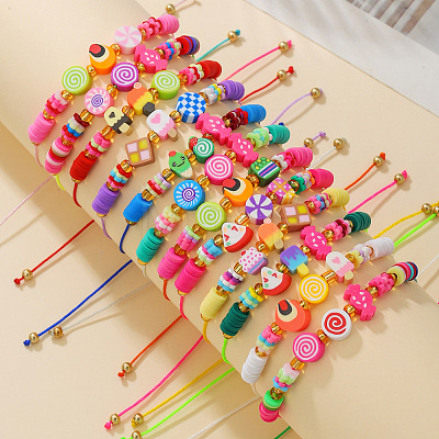 12Pcs Polymer Clay Beads Braided Bead Bracelets FS-WGD3FD0-01-1