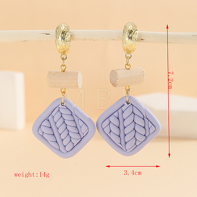 Polymer Clay & Alloy & Wood Woven Dangle Stud Earrings FS-WG7370D-08-1