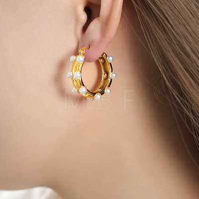 304 Stainless Steel Plastic Imitation Pearl Hoop Earrings FS-WGC87D0-03-1
