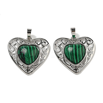 Synthetic Malachite Peach Love Heart Pendants G-G158-01T-1