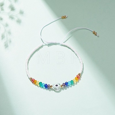 Lampwork Evil Eye & Glass Beaded Bracelet BJEW-JB08367-06-1