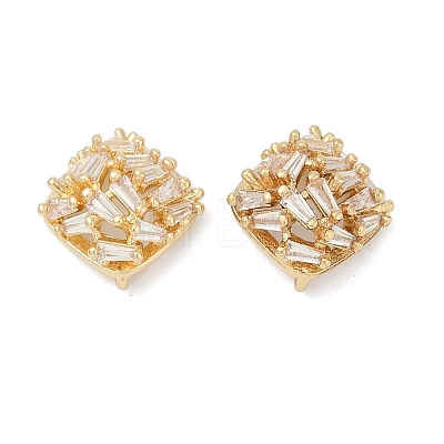 Brass Micro Pave Cubic Zirconia Stud Earring Findings KK-Z094-11G-1