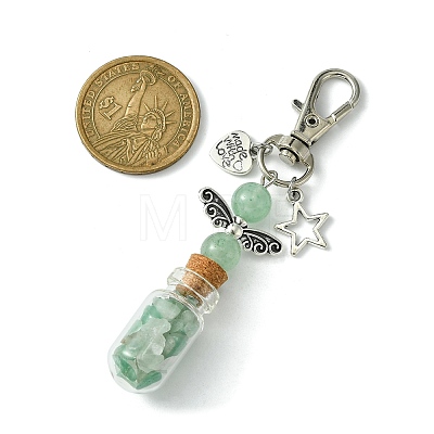 Glass Wishing Bottle with Natural Green Aventurine inside Pendant Decorations HJEW-JM01741-03-1