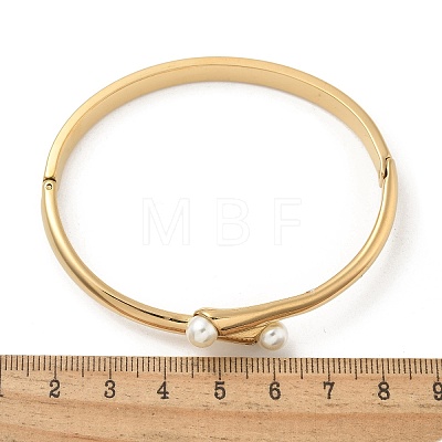 Ion Plating(IP) 304 Stainless Steel Bangles with Plastic Imitation Pearl for Women BJEW-Z080-01G-1