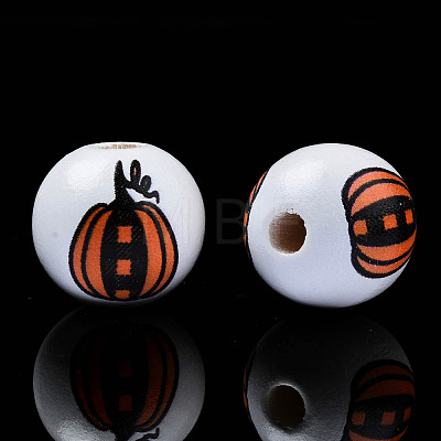 Autumn Theme Printed Natural Wood Beads WOOD-S057-081-1