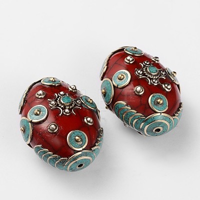Tibetan Style Oval Beads TIBEB-F041-01C-1
