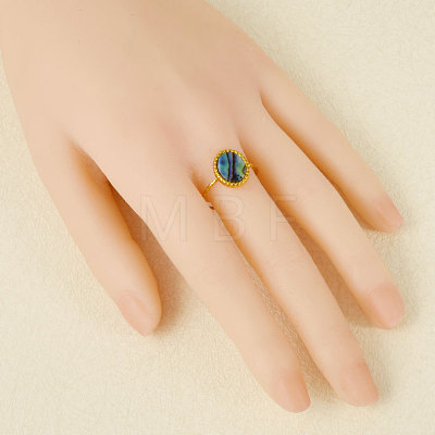 304 Stainless Steel with Natural Shell Cuff Open Rings for Women IP2292-4-1