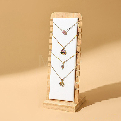12-Slot Bamboo L-Shaped Necklace Organizer Display Stands with Imitation Leather Mat NDIS-F005-01A-1