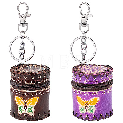 Olycraft 2Pcs 2 Colors Butterfly Pattern Leather Cylinder Wallets AJEW-OC0004-88-1