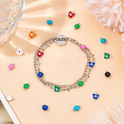 50Pcs 5 Colors Evil Eye 304 Stainless Steel Enamel Connector Charms STAS-DC0013-22-1