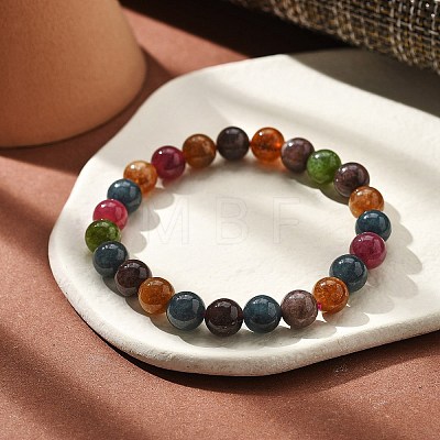 Natural Tourmaline Beaded Stretch Bracelets for Women Men BJEW-F483-03-1