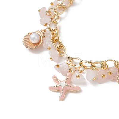 Natural Rose Quartz Chip Beads Bracelets BJEW-JB13155-02-1