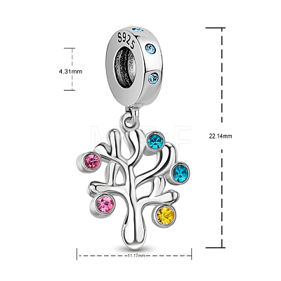 TINYSAND Rhodium Plated 925 Sterling Silver Cubic Zirconia Happiness Tree European Dangle Charms TS-P-075-1