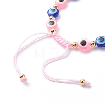 Evil Eye Resin Bead & Starfish Alloy Rhinestone Braided Beaded Bracelets for Girl Women BJEW-JB08740-05-1